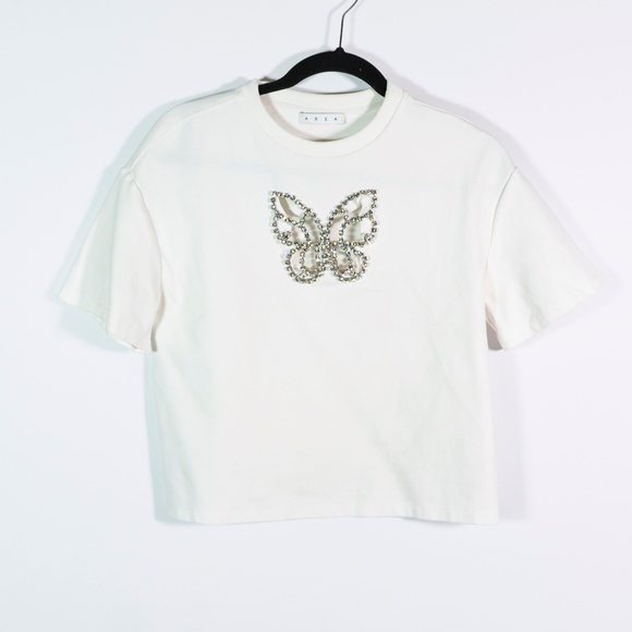 Area Crystal Rhinestone Jewel Diamond Cut Out Butterfly Short Sleeve Tee Shirt - Picture 1 of 4